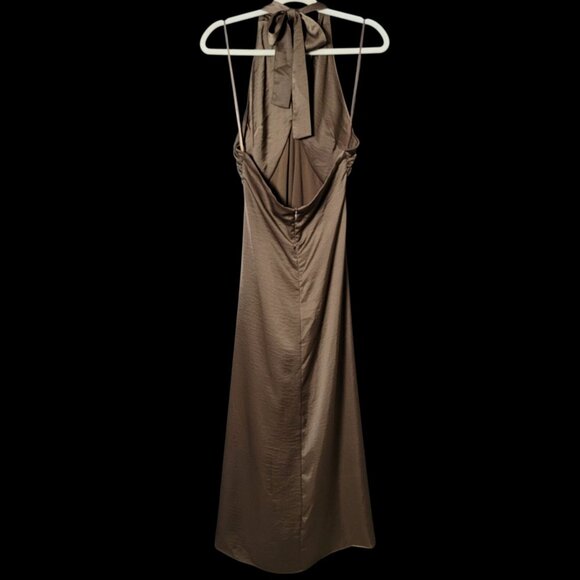 NWT House of Harlow 1960 Brown Elegant Evening Satin Maxi Halter Dress Medium - Picture 5 of 9